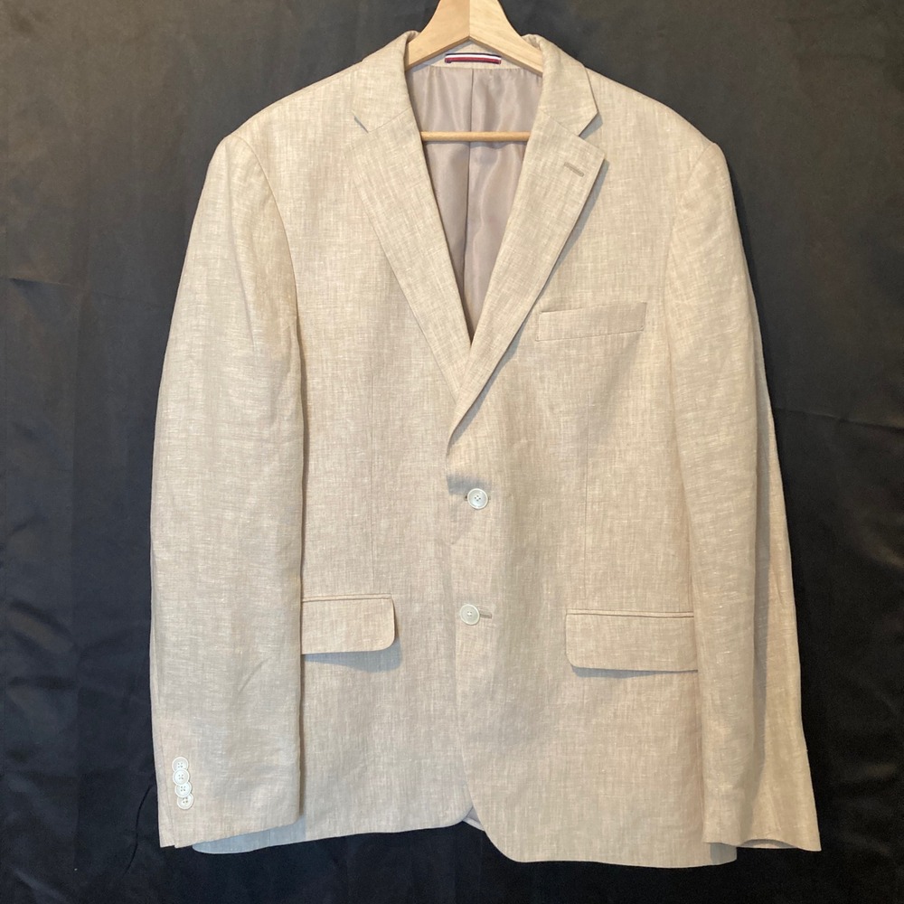 Tommy Hilfiger Mens 42R 100% Linen Blazer Beige Tan Two Button Sport Coat